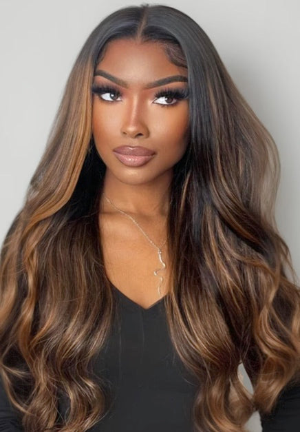 7x5 & 13x4 Highlight Balayage Body Wave Lace Front Shadow Root Human Hair Wig – Pre-Bleached Description: