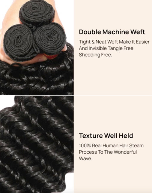 Deep Wave Virgin Hair 3 Bundles Deal – Soft Human Hair Weave