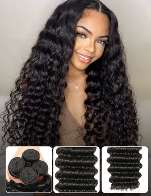 Deep Wave Virgin Hair 3 Bundles Deal – Soft Human Hair Weave
