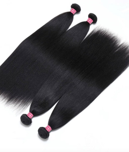 Virgin Yaki Straight Unprocessed Hair Weave With 4x4x0.75 Middle Part Lace Closure