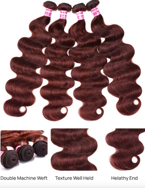 Reddish Brown Body Wave 4 Bundles – Dark Ginger Virgin Hair Extension