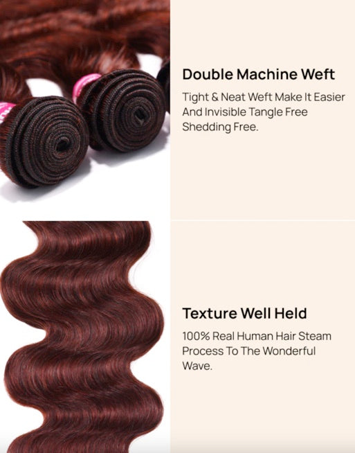 Reddish Brown Body Wave 4 Bundles – Dark Ginger Virgin Hair Extension