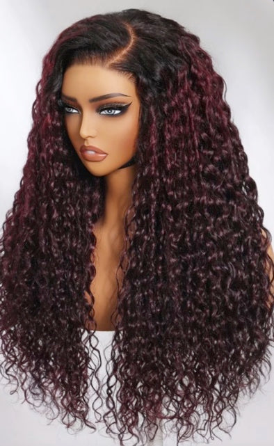 13x4 Black Cherry Ombre Burgundy Water Wave Lace Front Wig with Invisible Knots – Pre-Everything Frontal Wig
