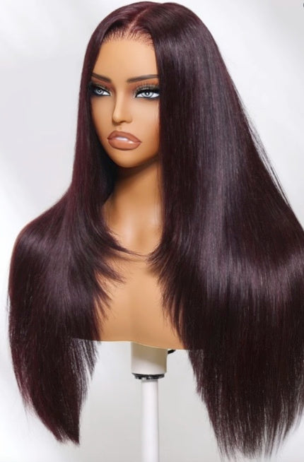 7x5 & 13x4 Burgundy Plum Layer Cut Straight Lace Frontal Wig – Pre-Everything Invisible Knots Put On and Go
